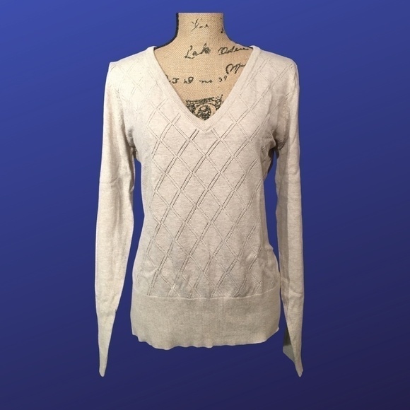 H & M Pullover V-neck sweater, SPRING SUMMER, Oatmeal BEIGE, Women’s Large - Picture 1 of 8